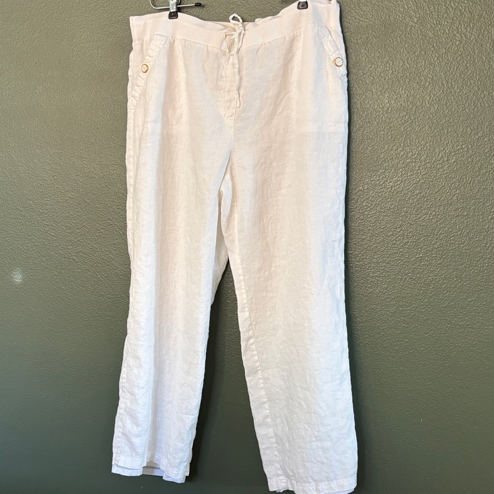 JM Collection women's white linen Chinos